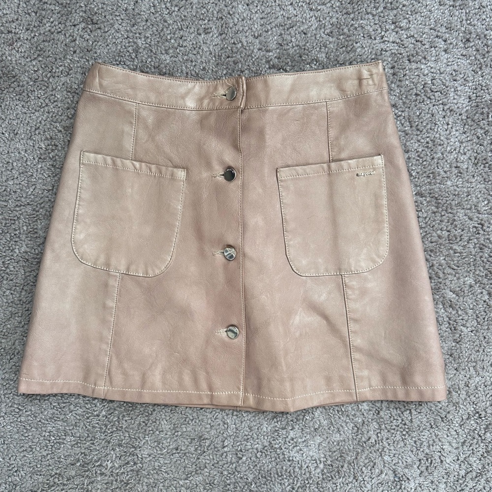 Mayoral Leather Beige Mini Skirt with Button Accents